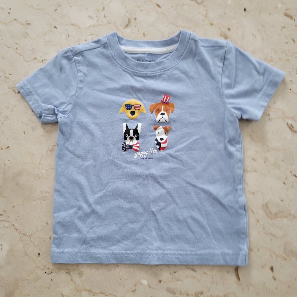 Janie & Jack Blue T-shirt with Dogs 2T, Nice Condition